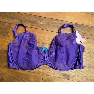 Cacique 46DDD NWT Full Coverage purple lace bra lingerie